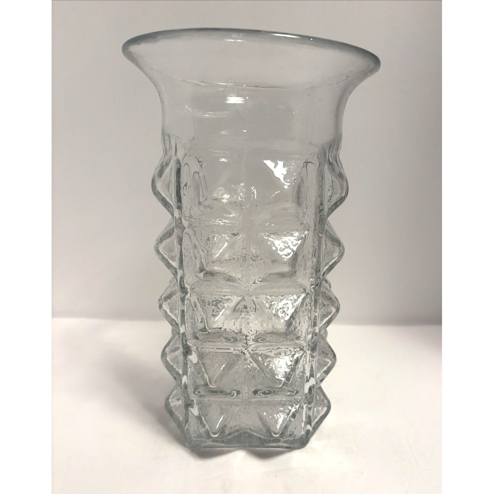 Blenko Don Shepherd Diamonds Vase Glass America 1980s Clear Art Glass